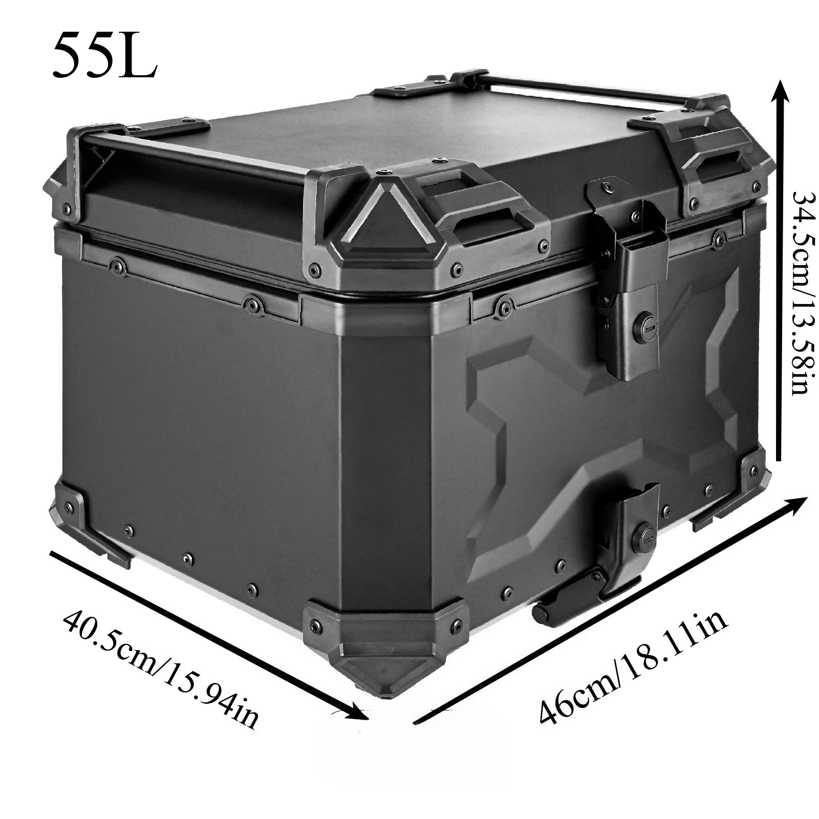 

Алюминиевый хвостовой ящик для мотоцикла 55 л, черный задний чемодан для инструментов с монтажной пластиной и креплениями, универсальный багажник мотоцикла