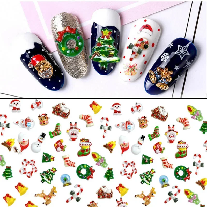 20 stücke Weihnachten Nagel teile Kawaii Cartoon Nail Art Charms Mix Santa Claus Elch Schneemann Harz Nail Art Dekoration Zubehör DIY