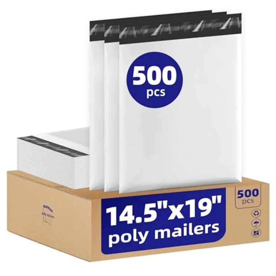 

500pcs 14.5x19 Poly Mailers For Ecommerce Shipping, Online Retail Packaging, Business Mailing, PE Tear Resistant Waterproof Adh