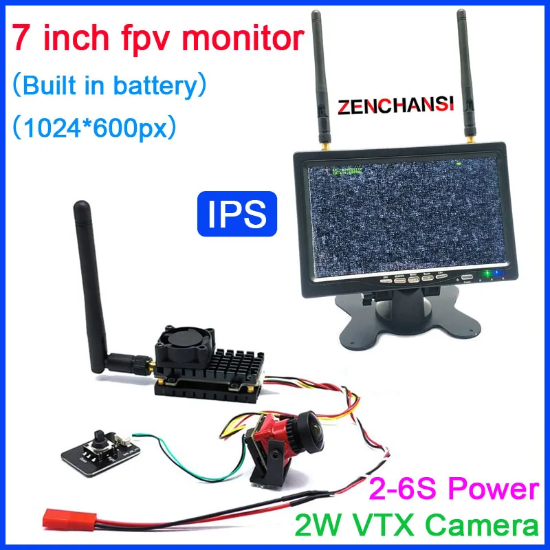 5.8G 40CH 7 inch HD IPS 1024*600px monitor have Battery Video Screen and 2000mW VTX transmitter with Starlight OSD 1200TVLcamera