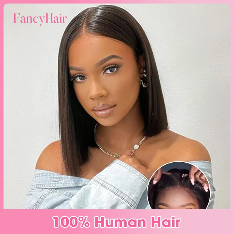 

12inch Bob Wig Human Hair Pre Plucked Short Straight Bob Wig for Black Women 4x4 Lace Bob Human Wigs Natural Color 180% Density