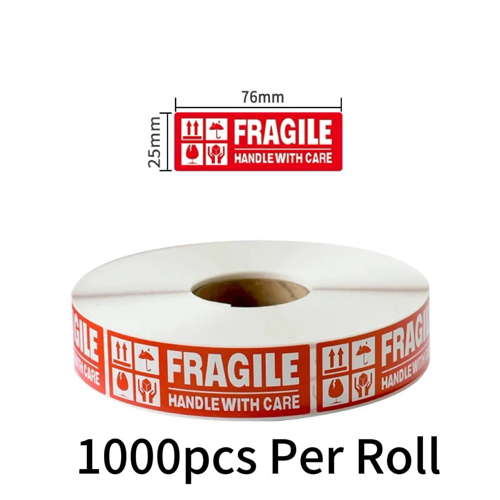 250/500/1000pcs Per Roll Fragile Stickers Red Fragile Shipping Stickers for Express Package Box Logistics Daily Use