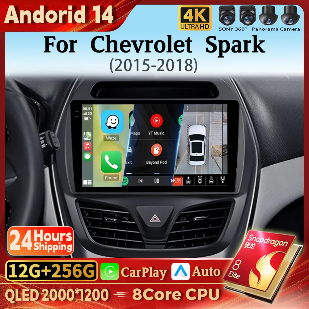 

Android 14 Carplay Auto WIFI+4G Car Radio Multimedia Player For CHEVROLET Spark Beat 2015-2017 Autoradio Stereo 2din Snapdragon