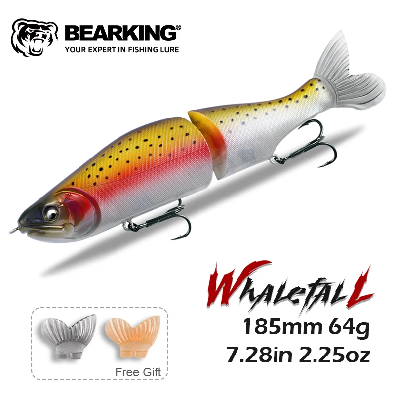 Isca de Pesca BEARKING Top 185mm 64g 2.25oz, Minnow Articulado com Corpo em ABS e Cauda Macia, Isca para Pike e Bass