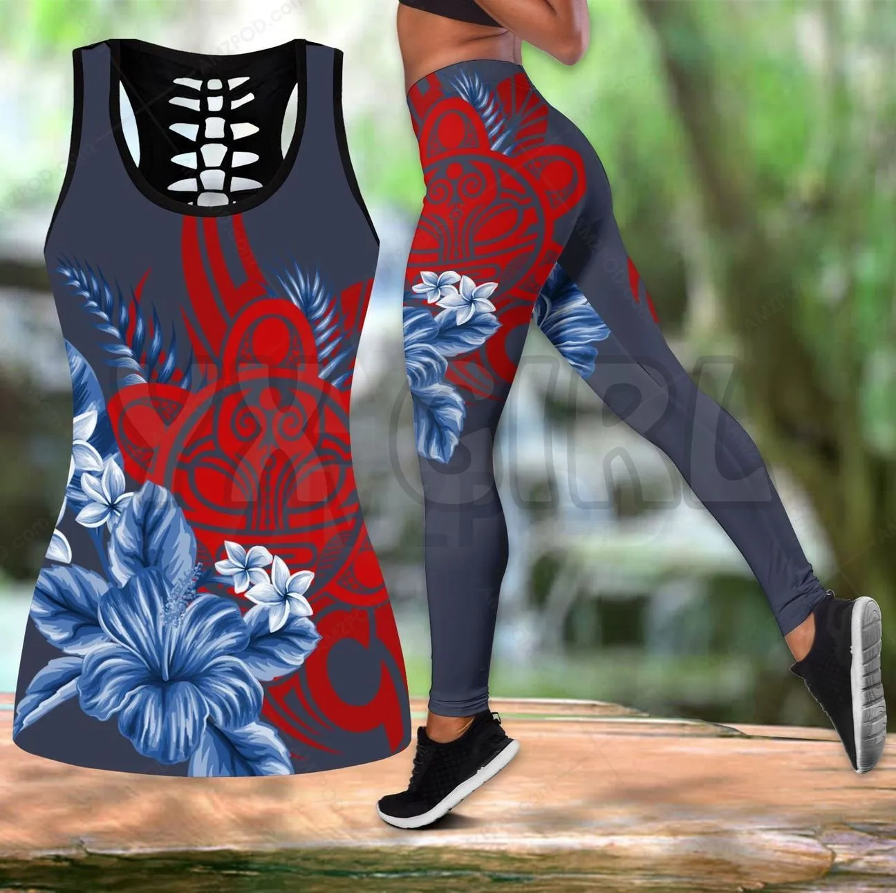 Puerto Rico Flag Skull  3D Printed Tank Top+Legging Combo Outfit Yoga Fitness Legging Women