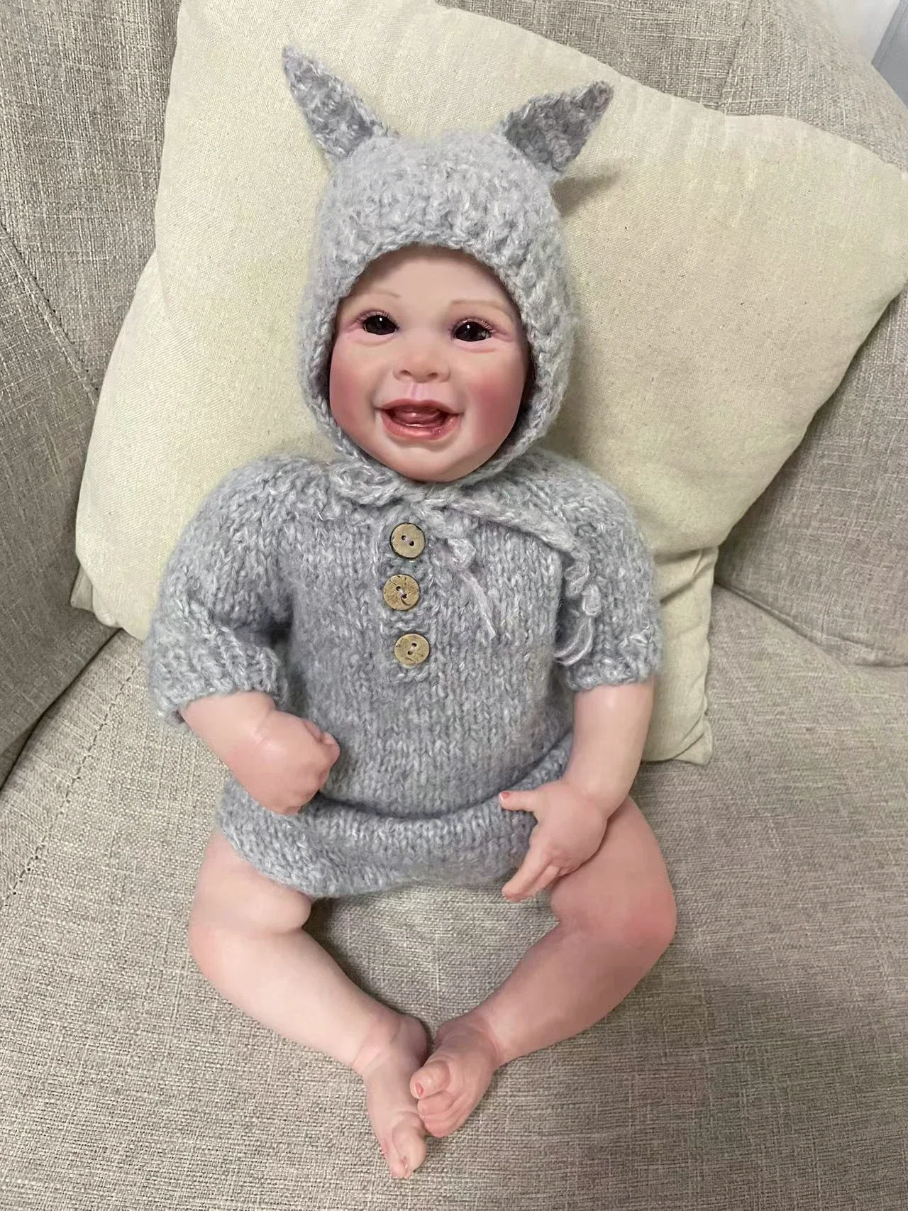 48CM Reborn Baby Doll Harper Smile Baby 3D Painting Skin with Many Detailed Veins HandmadeArt Dolls Bebe Reborn Toys for Kids