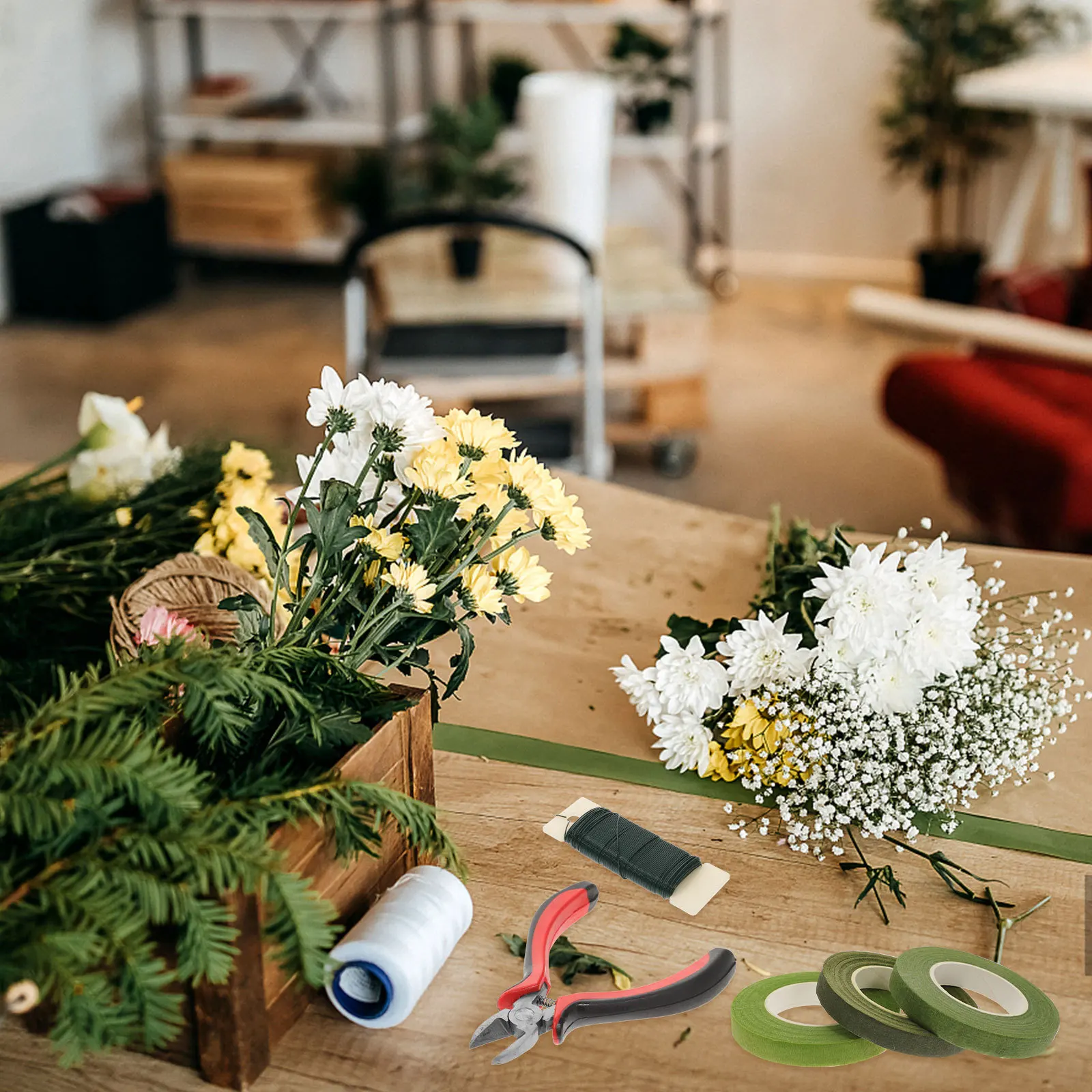 

1 Set Flower Arrangement Kit Multi-Color Floral Tapes Stretchable Durable For Diy Bouquet Wreath Wedding Decor Craft Supplies