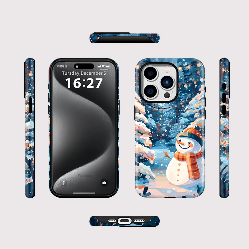 เคสโทรศัพท์แม่เหล็ก Fcicicase สำหรับ Magsafe สำหรับ iPhone 17 16 Pro Max 15 Plus 11 12 13 14 Pro ลายตุ๊กตาหิมะ ป้องกันการกระแทก
