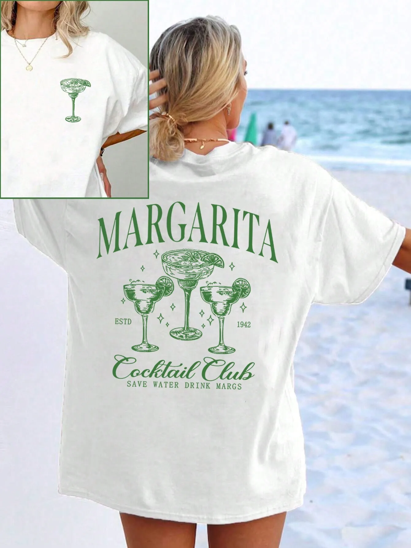 

Margarita Cocktail Club Graphic T-Shirt for Women, Loose Fit Summer Beach Tee with Fun Print