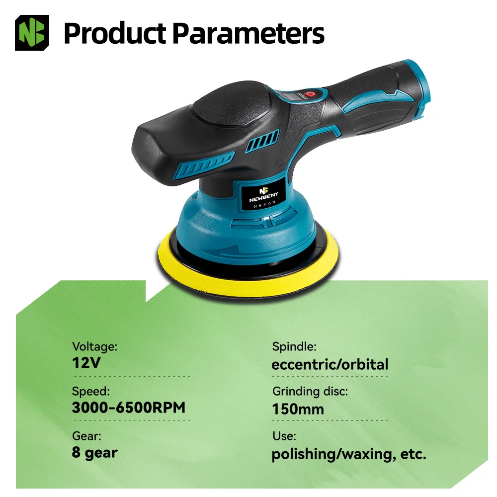 NEWBENY 150MM 8Gears Electric Car Polisher Cordless Auto Polishing Waxing Sanding Rust Removal Power Tools view 2
