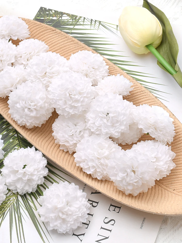 100 pièces de pompons en soie artificielle de 5 cm, fleurs de tête d'hortensia, décoration de mariage à domicile, bricolage, scrapbooking, fausses fleurs, couronnes