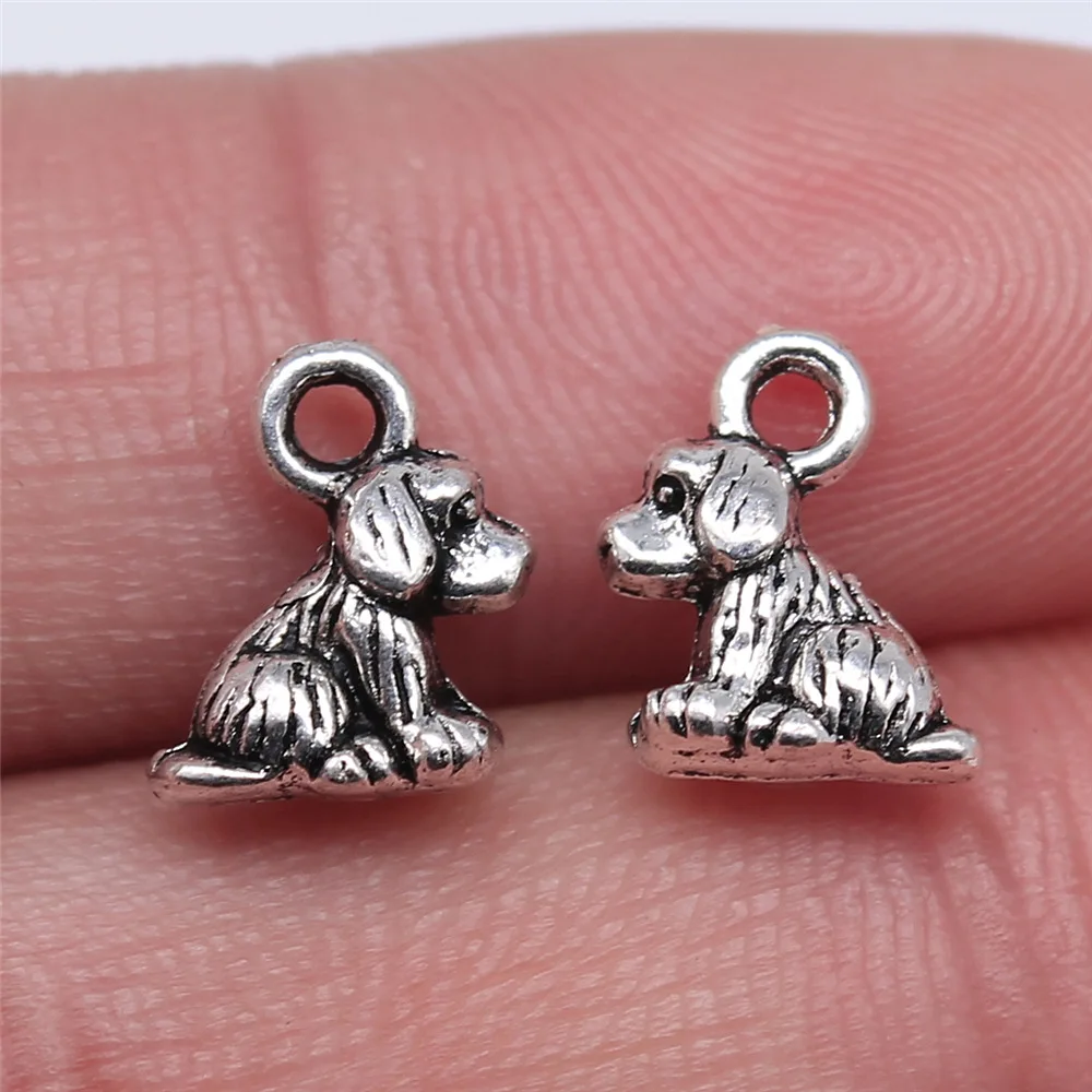 20 Pieces 8mm*10mm Antique Silver Plated Double side 3D Small Cute Dog Charms For Jewelry Making Charm Wholesale