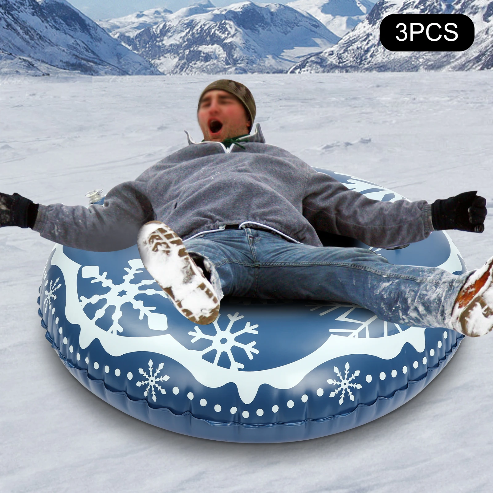 

3PCS Inflatable Snow Sled 40/48 Inch, Up to 220lbs Capacity PVC Winter Ski Circle with Handles for Bump Hills for Adults & Kids