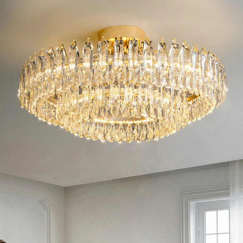 Modern K9 Crystal Golden or Chrome Frame Ceiling Lights LED Lighting Ceiling Lamps Home Decoration New Lustres for Living Room