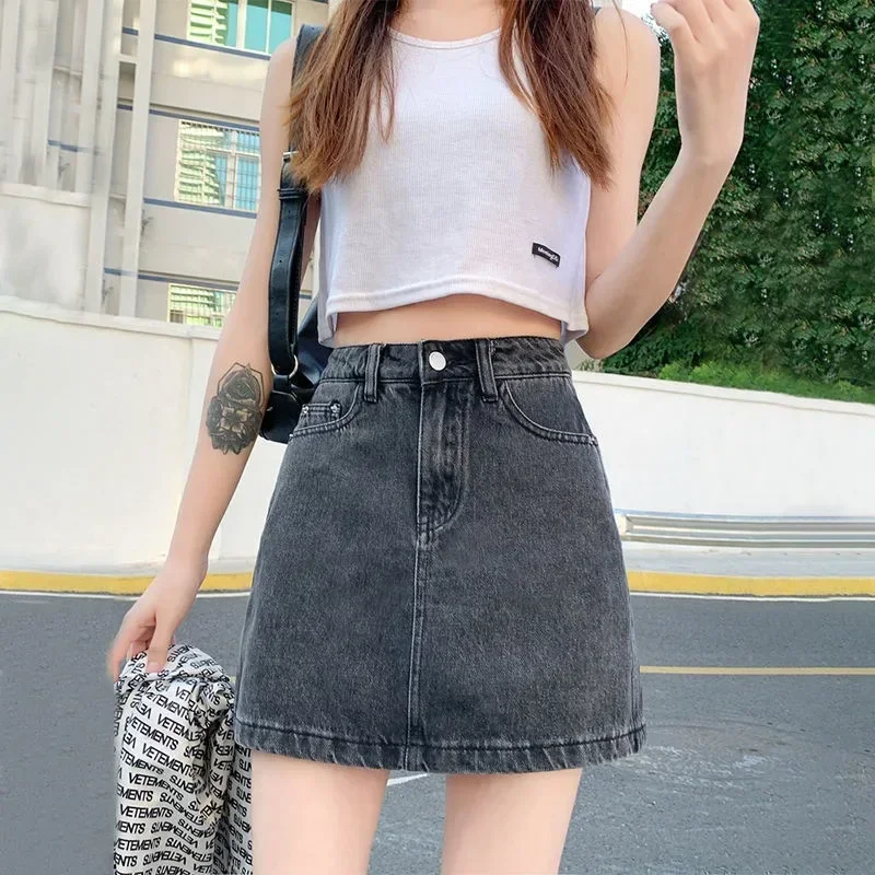 

Trendy New Summer High-Waisted A- Line Mini Dress For Women Versatile Student Denim Skirt With Backless Design And Pocket