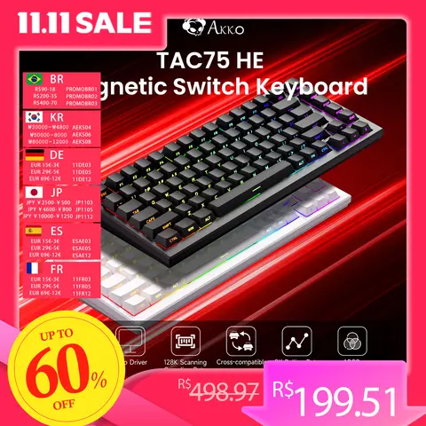 AKKO TAC75 HE Magnetic Switch Keyboard 75% Gaming Keyboards Rapid Trigger 0.005mm 8K RGB Wired Esports Custom Keyboard for Gamer