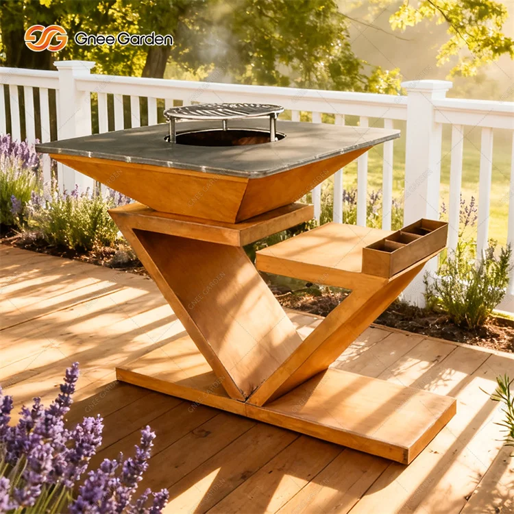 Outdoor Garden Kitchen Fire Pit BBQ Table Rusty Corten Steel Barbeque Grill
