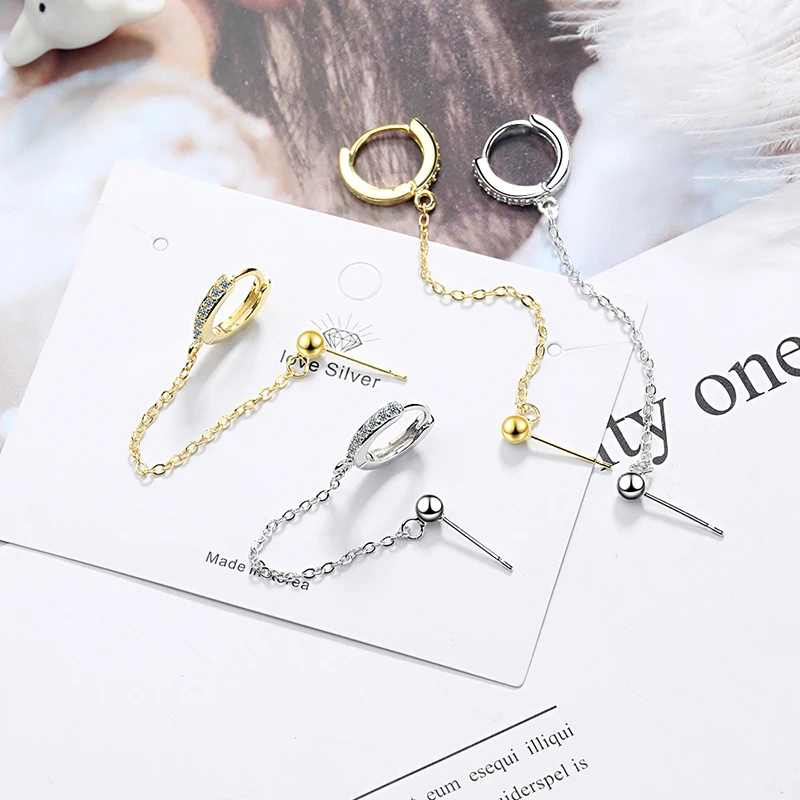 Ein PCS Quaste Hoop Ohrringe Für Frauen Zwei Loch Doppel Piercing Kette Ohrring Shiny Zirkon Hip Hop Weibliche Trendy Party schmuck