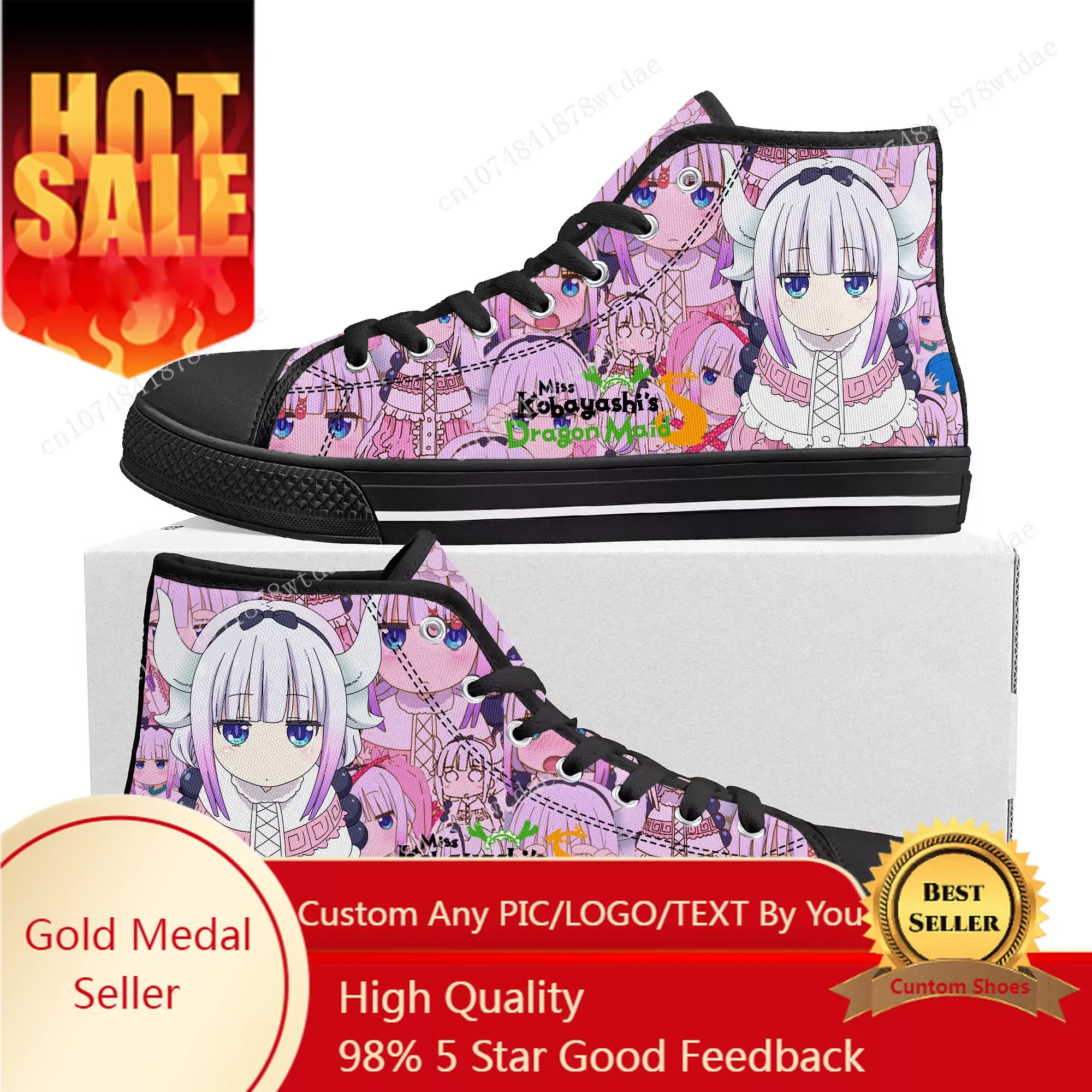 Miss Kobayashi Dragon Maid High Top Sneakers Men Women Teenager Tohru High Quality Canvas Sneaker Anime Casual Custom Made Shoes