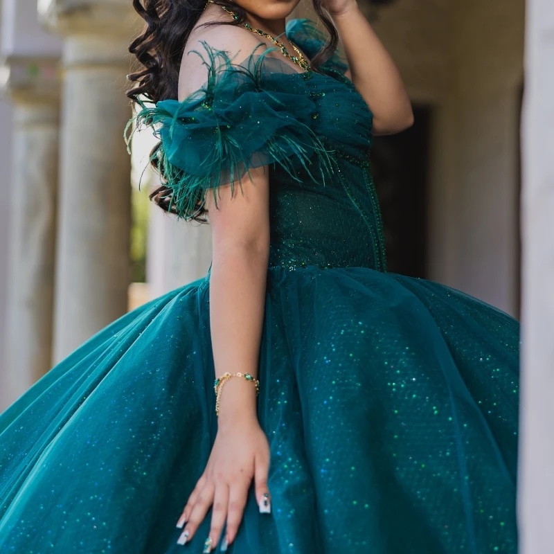 Emerald Green Quinceanera Dress 2024 Mexico Applique Lace Beads Tull Vestidos De 15 Años XV Brithday Sweet 16 Dresses Ball Gown