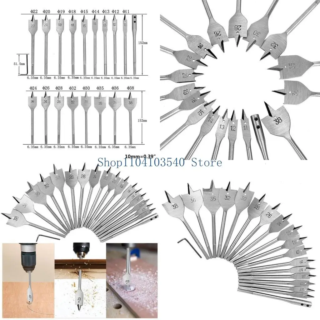 

02DC Woodworking Tool Sets Durable Flat Drill Bits Flat Spade Tools Drill Bit