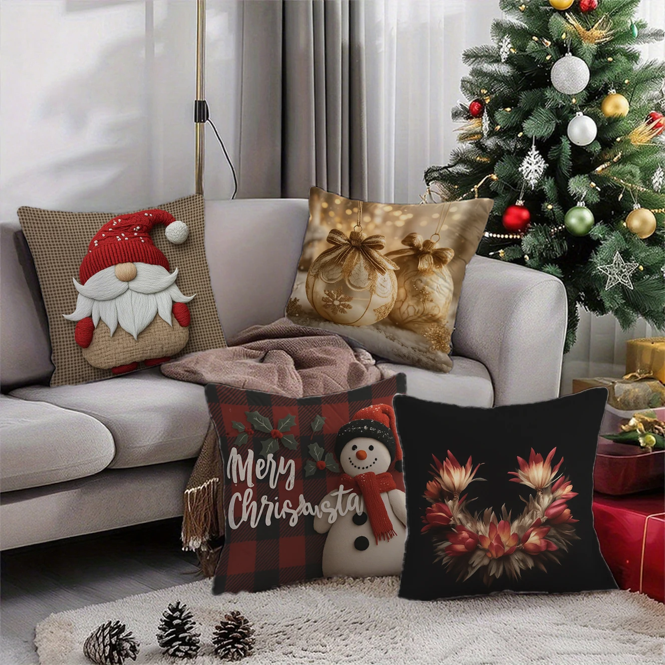 Christmas Gnome Snowman Pattern Cushion Cover Suitable for Sofa Bedroom Car Pillow Cover