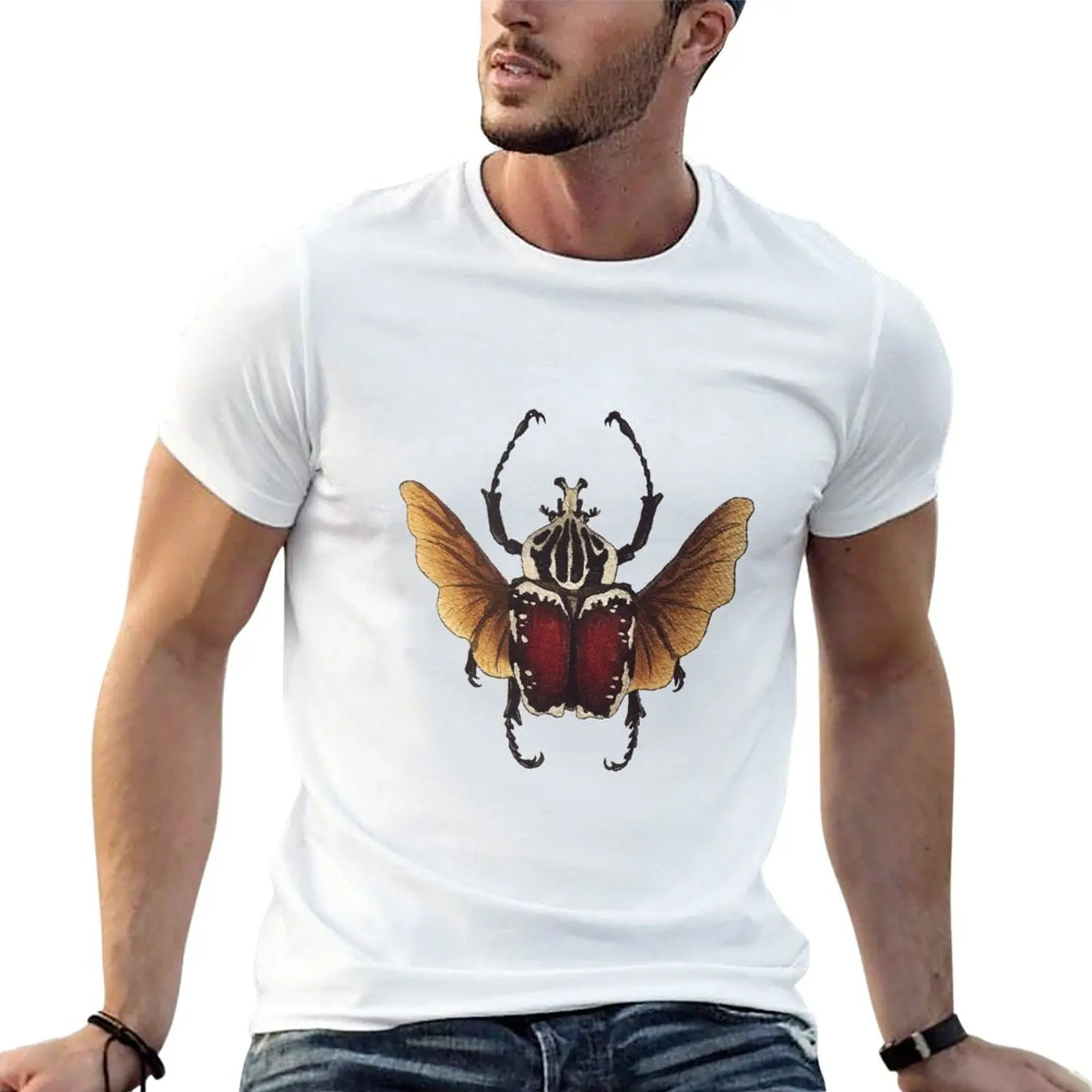 Goliathus dynistae Goliath beetle watercolor T-Shirt Short sleeve tee tops plus size t shirts mens graphic t-shirts anime