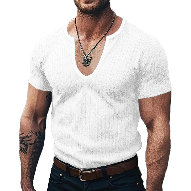 2024 summer u-neck men's t-shirt casual men's short sleeves