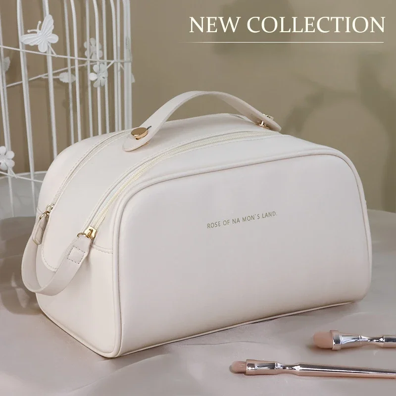 

Женская косметичка из искусственной кожи, сумка для хранения с двойной молнией, портативная большая вместительная водонепроницаемая дорожная необходимая косметичка-органайзер