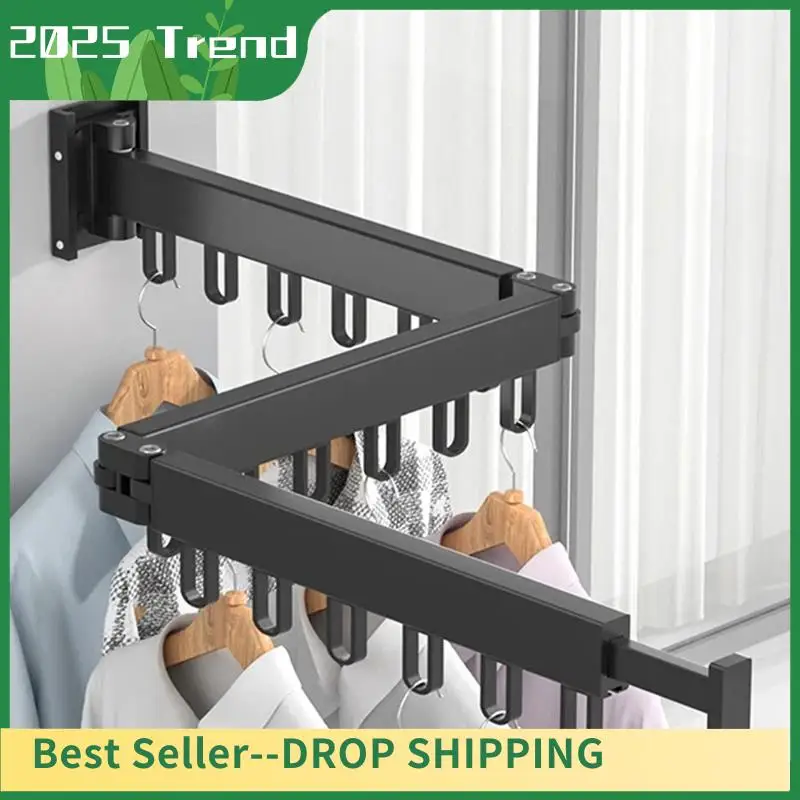 

AD33 HOT Wall Mounted Retractable Clothes Drying Rack, 3-Fold Design With 18 Aluminum Rings For Home Or Outdoor Use