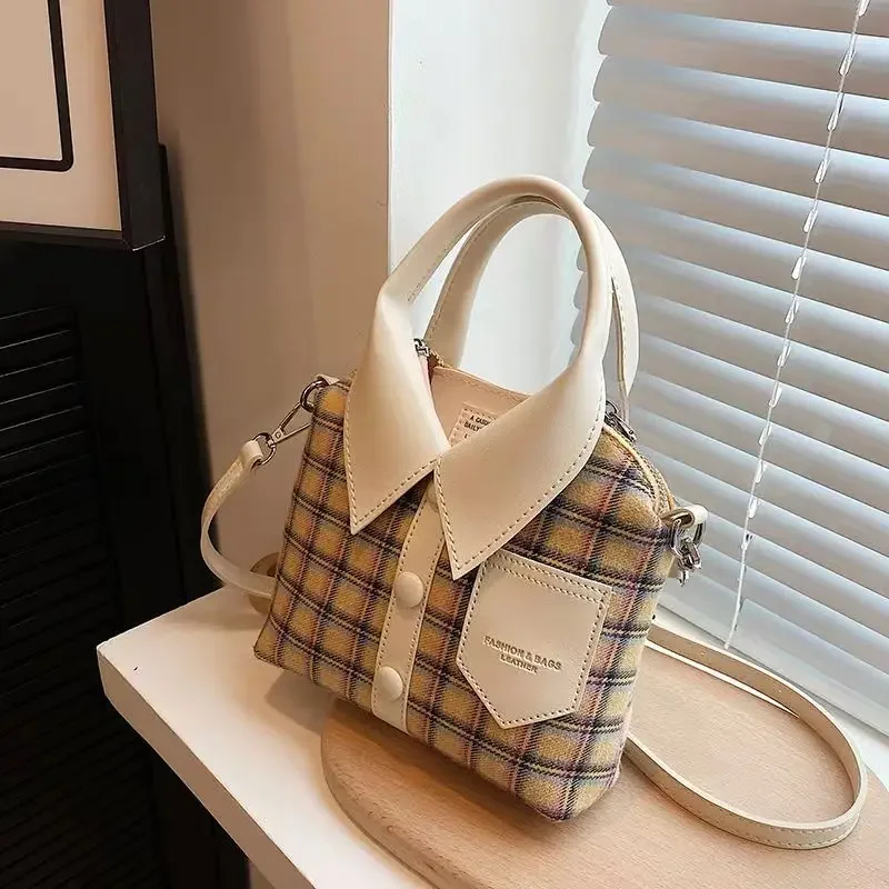 Checkered Patchwork Handbag for Women South Korean Personality Clothes Bag Single Shoulder Crossbody Bag New Fashion 2024