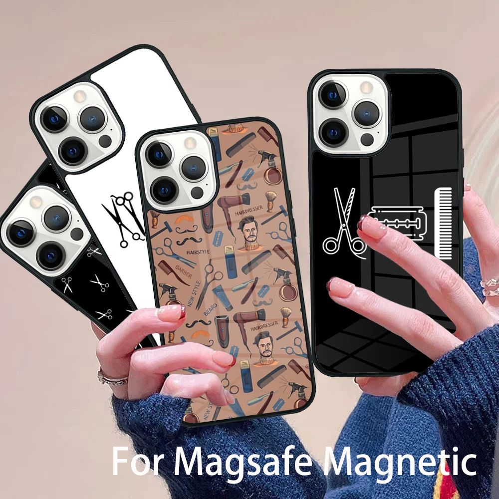 

Hairdresser Barber Scissors Phone Case Magesafe Magnetic Wireless Charge Cover For IPhone 16 11 12 13 14 15 Pro Max Plus Mini