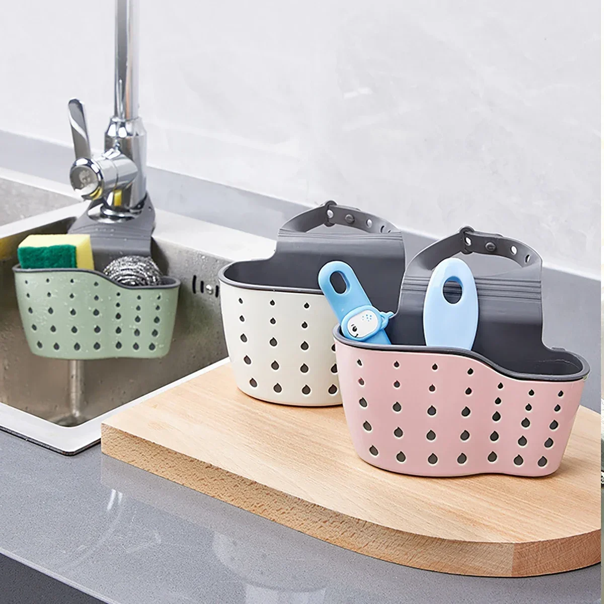 1/2pcs Sink Draining Hanging Basket Adjustable Kitchen Accessories Rubber Sink Bag Soap Sponge Shelf Faucet Holder for Bathroom