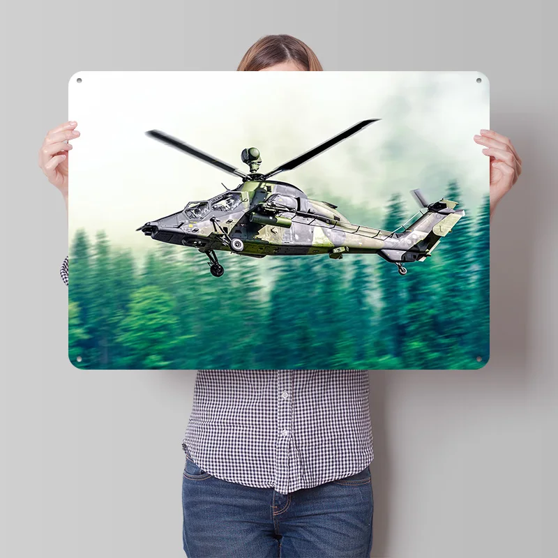 Attack Helicopter 3D Printed Texture Poster Personalized Wall Art Retro Metal Tin Signs for Home Decoration Garage Decorations