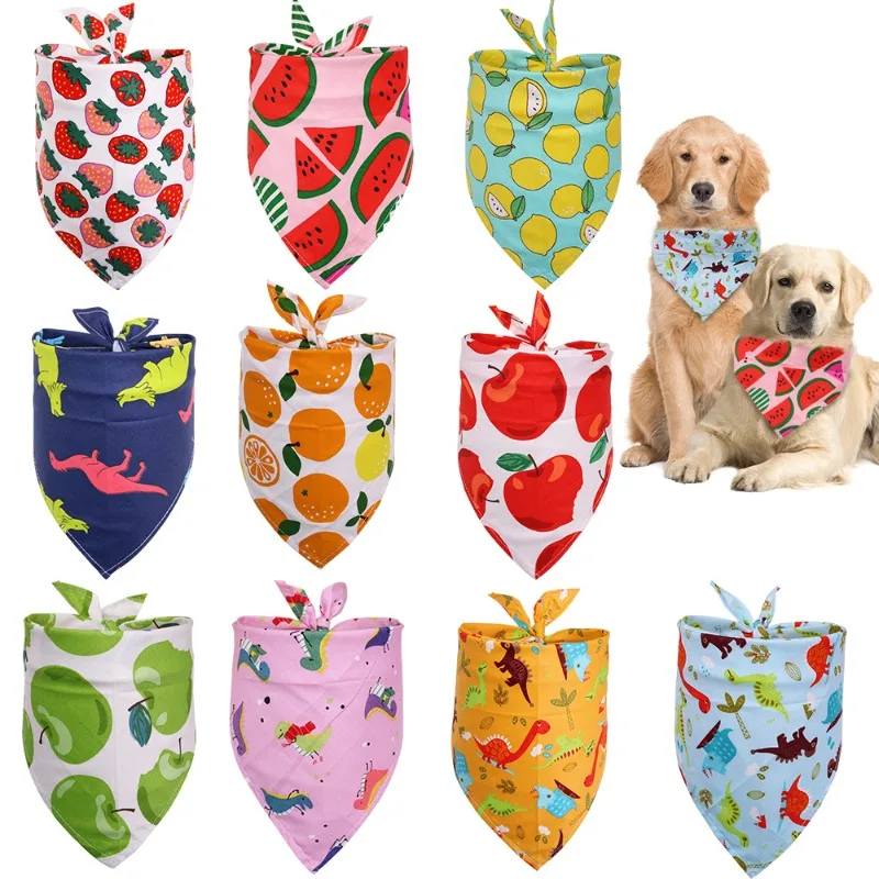

10pcs Fruit Style Pure Cotton Dog Triangle Scarf Summer Pet Supplies Accessories with Ribbon Decorations Wholesale Pet Drool Tow