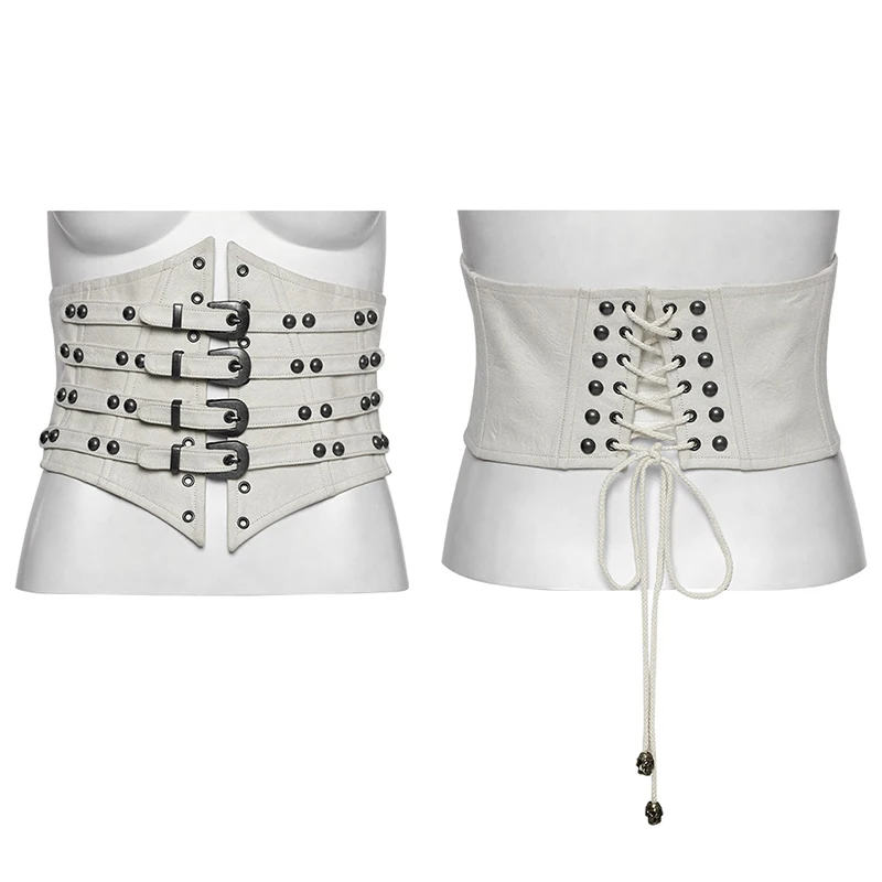 PUNK RAVE Women's Punk Faux Leather Retro Sexy Corset V-shaped Design Metal Avant-garde Adjustable Drawstring Accessories