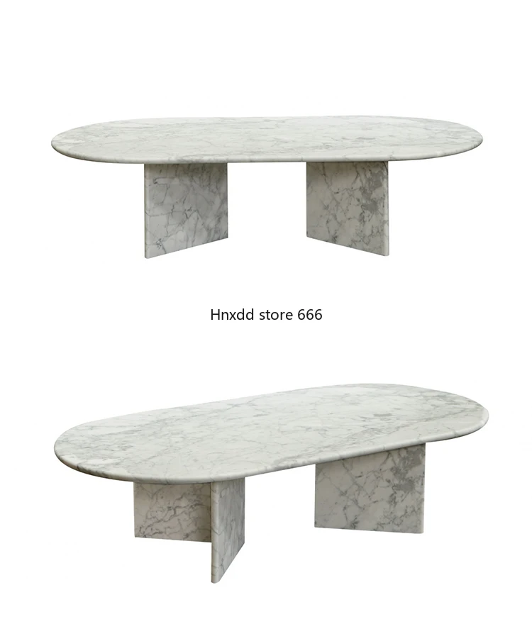 zqNordic Light Luxury Natural Marble Coffee Table Home Living Room Oval Tea Table Tea Table