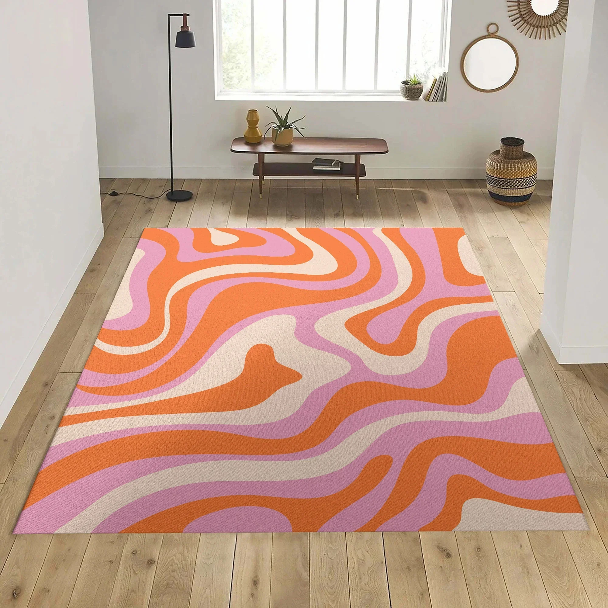 

Orange Pink Wavy Retro Area Rug 70s Rug Wavy Trippy Rug Psychedelic Pink Groovy Rug Rugs For Living Room Bedroom Aesthetic Rug