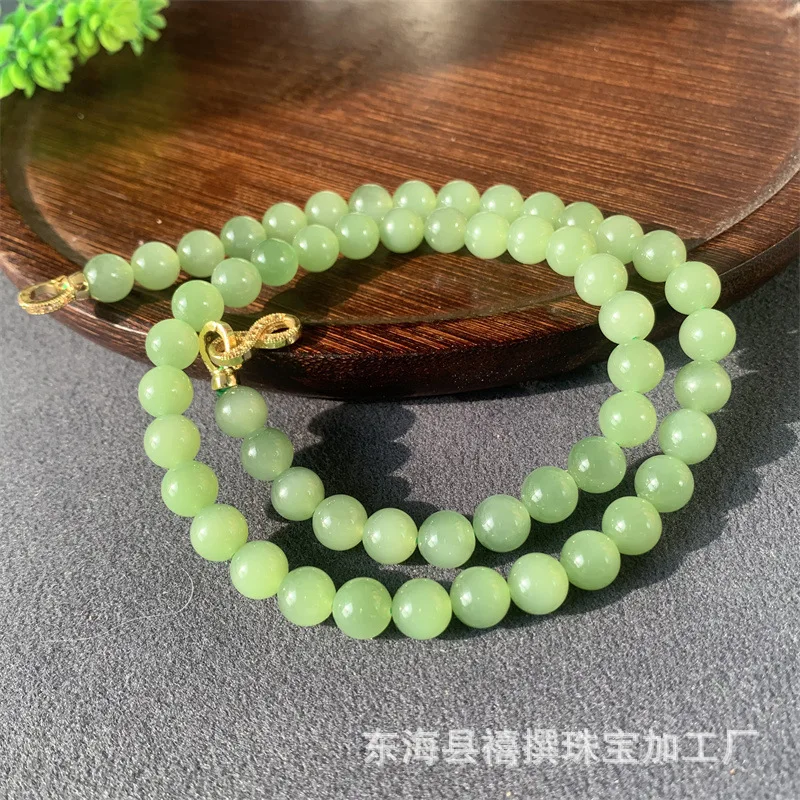 Natural Hotan Jade Powder Green With Eye, 8Mm Multi-Loop Women'S Necklace