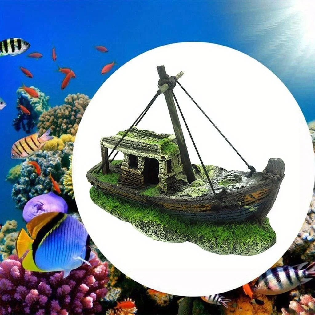 Aquarium Fish Tank Landscape Wreck Ship Decor Resin Boat Ornament Aquarium Accessories Decoration