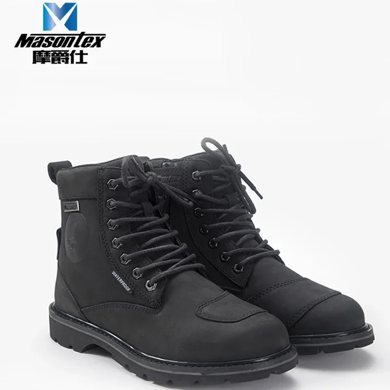 Masontex Motorcyclist Boots Rubber Cowhide Mesh Material Wear-resistant Anti-fall Waterproof Ventilate Retro Style Men's Boots