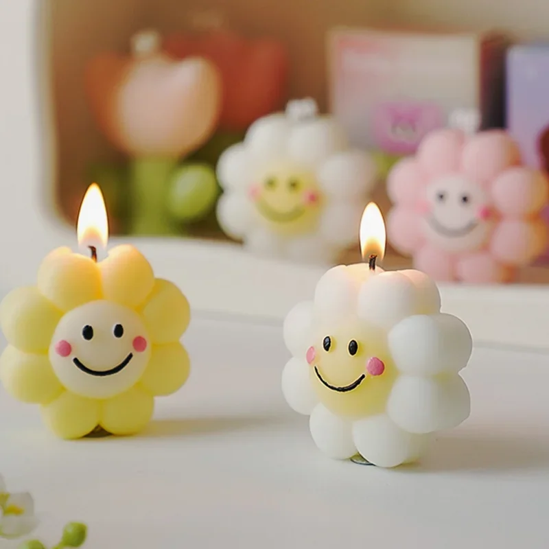 1Pcs Smile Flower Candle Mold Silicone 3D Tulip Gypsum Aroma Soap Cake Chocolate Cheese Mousse Birthday Ins Home Decor Tools