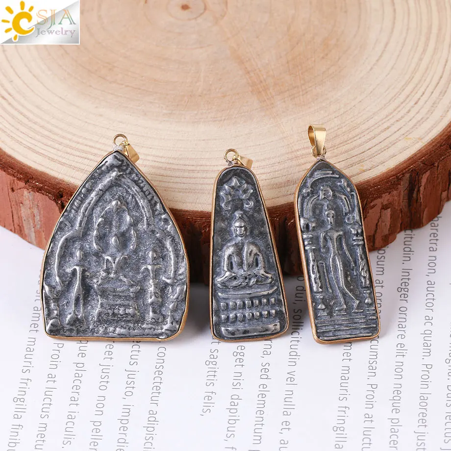 CSJA Thai Amulet Pendants Necklace for Men Women Buddha Spirit Vintage Round Pendant Statement Necklaces Amuletos Jewelry S943