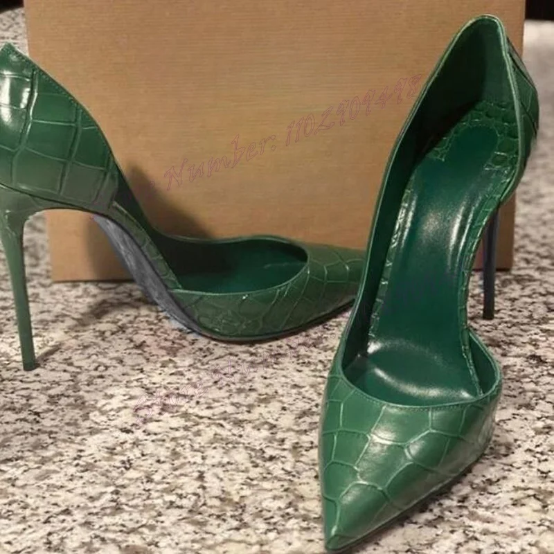 

Green Crocodile Skin Shallow Pumps Pointed Toe Shoes for Women Stilettos High Heels Evening Party Shoes 2024 Zapatos Para Mujere