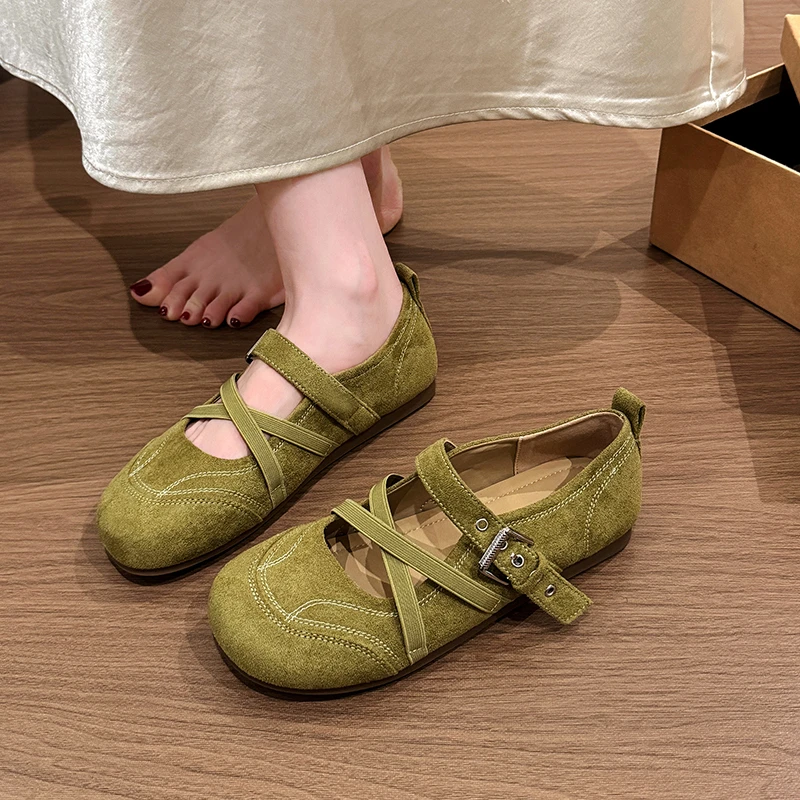 Outdoor Shallow Ladies Flats Fashion Narrow Band Women Mary Jane Shoes Breathable Walking Shoe Novelty Belt Buckle Casual Shoes