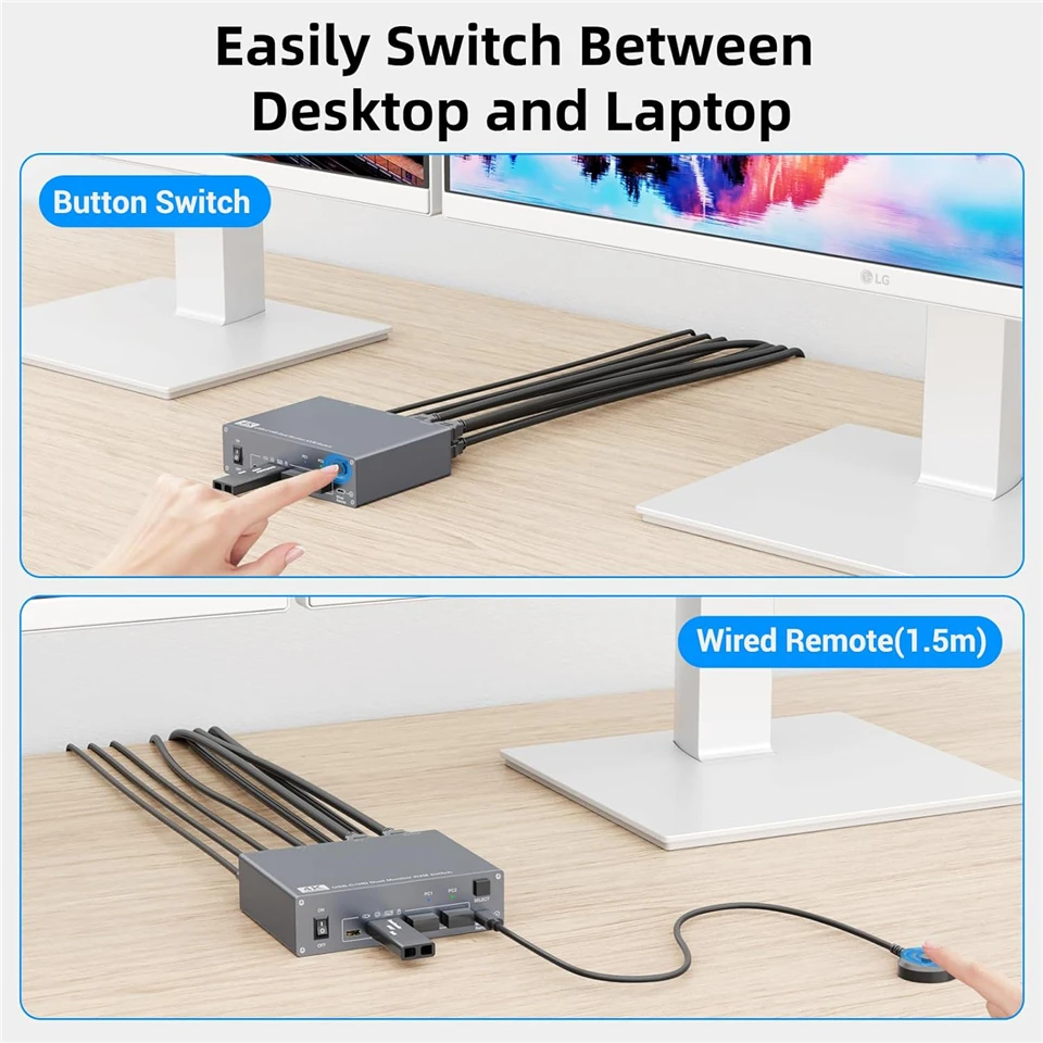 Navceker USB 3.0 USB-C HDMI KVM 스위치 4K 60Hz 듀얼 모니터 유형 C KVM 스위치 1 노트북 1 컴퓨터 2 Macbook 2 PC 용 모니터