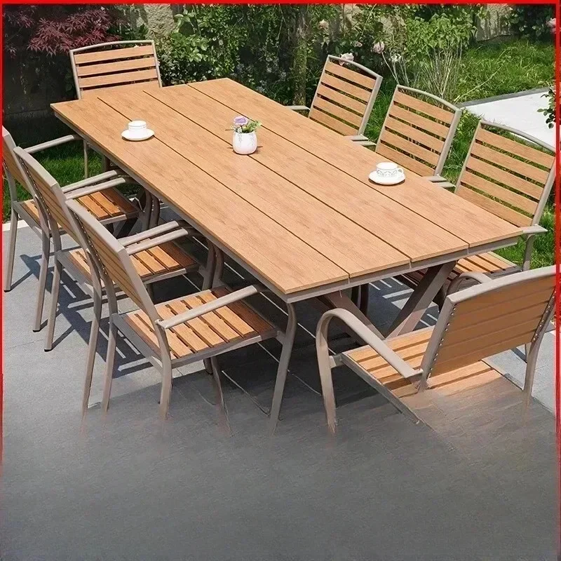 Outdoor courtyard tables and chairs, anti-corrosion plastic wood villa balcony outdoor open-air back chairs, stools and