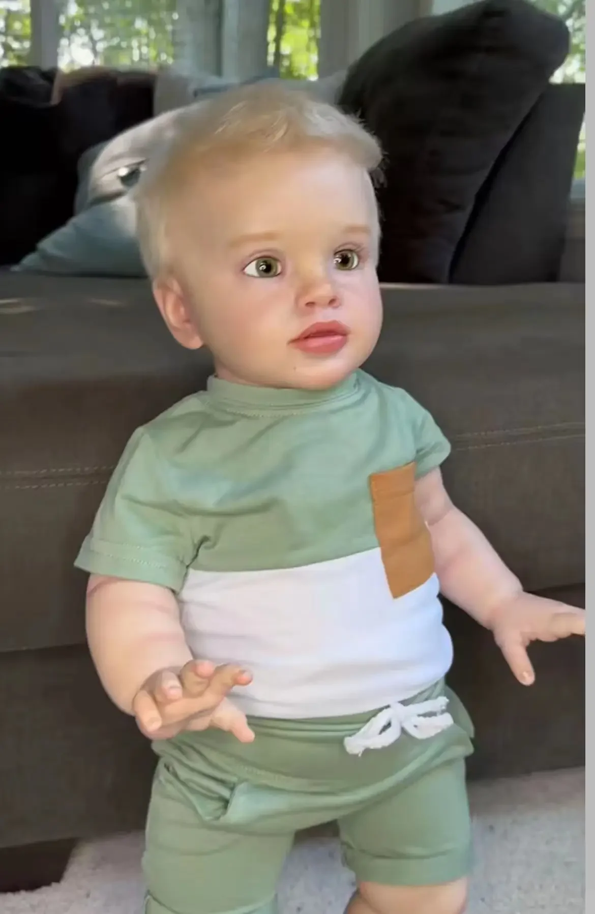 DLS Customzied Limited Supply 26inch Reborn Baby Doll Pippa Boy Version Freckles On the Face With Hand-Rooted White Short Hair