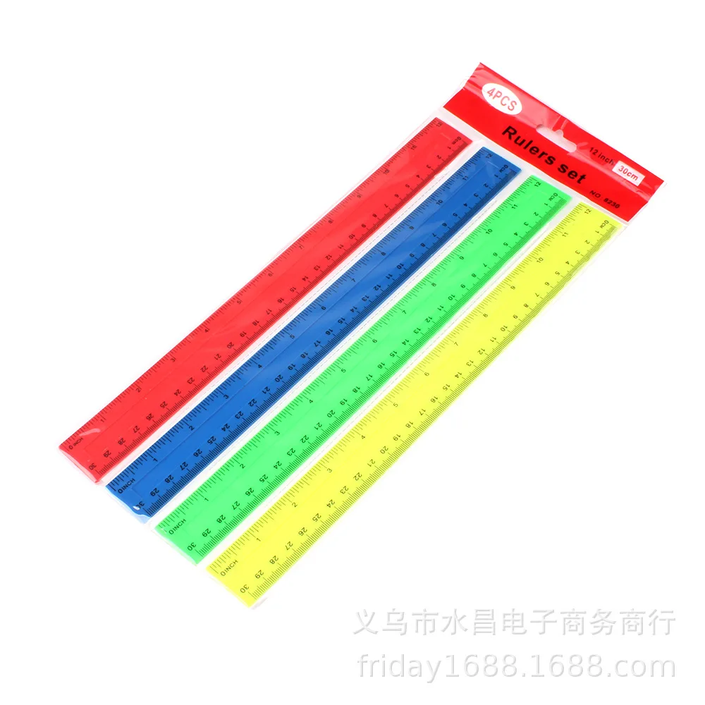 Righello in plastica trasparente di colore 4pc 30cm righello Standard/metrico righello strumento di misurazione forniture di cancelleria per ufficio scuola studente creativo
