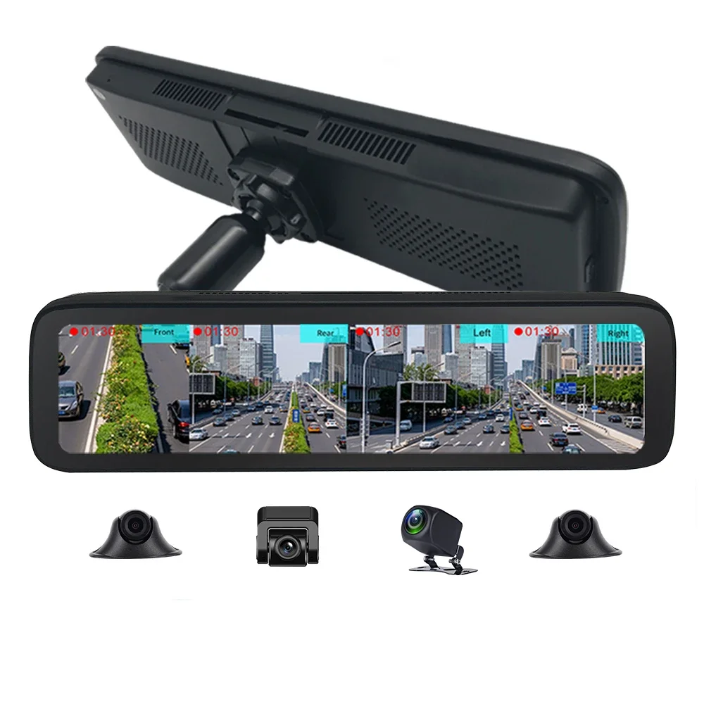 Autos piegel Dash Kamera 4ch Kamera Objektiv 12 Zoll Armaturen brett Rückspiegel 720p Laufwerk Video recorder Dash Cam benutzer definierte